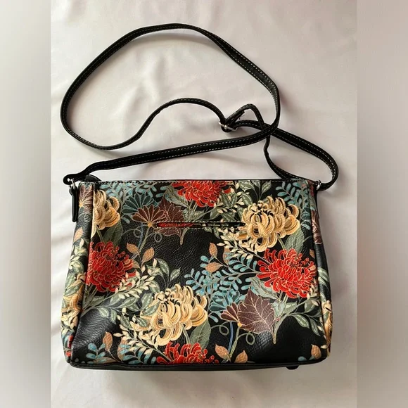 Multisac Black with Multicolor Flowers Crossbody Purse - Picture 7 of 12